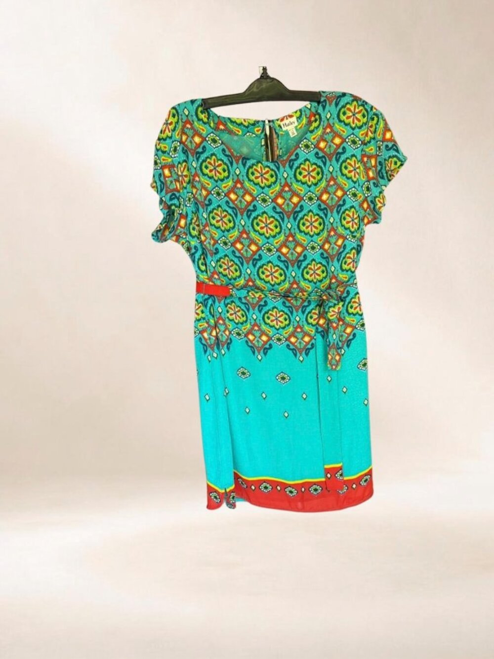 Hatley Turquoise Geometric Print Belted Dress Size L